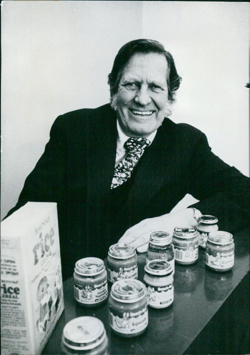 Frank Nicholas, Chairman of Beechnut, with company products - Vintage Photograph