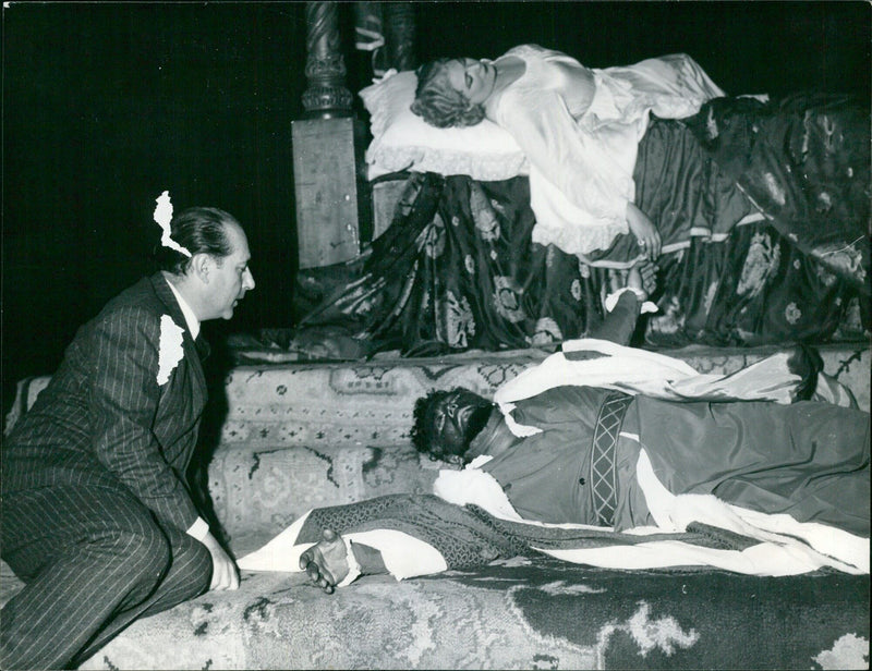 Roberto Rossellini rehearses the final scene of Otello - Vintage Photograph