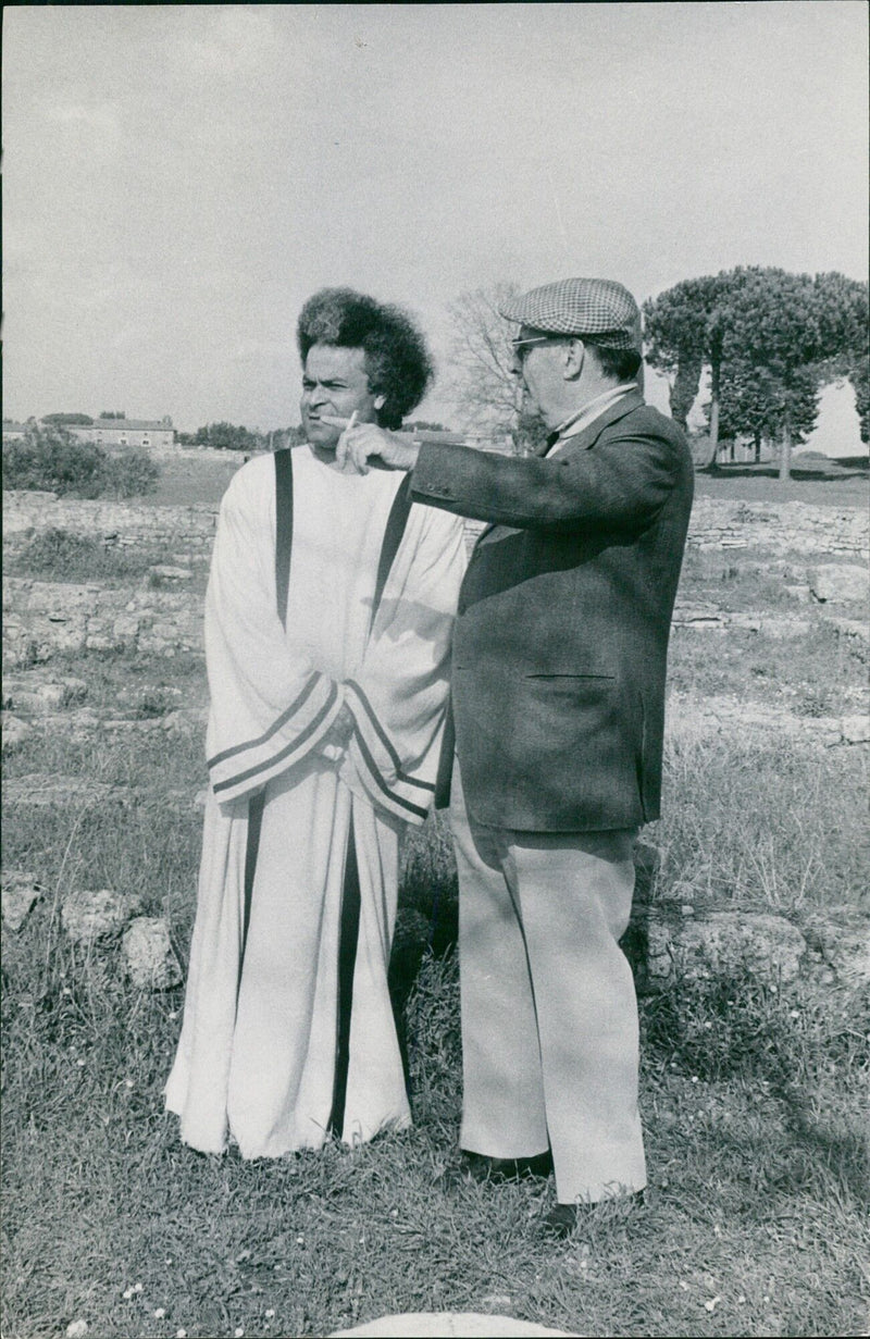 Roberto Rossellini and actor Deri Berkani in the role of Saint Augustine - Vintage Photograph