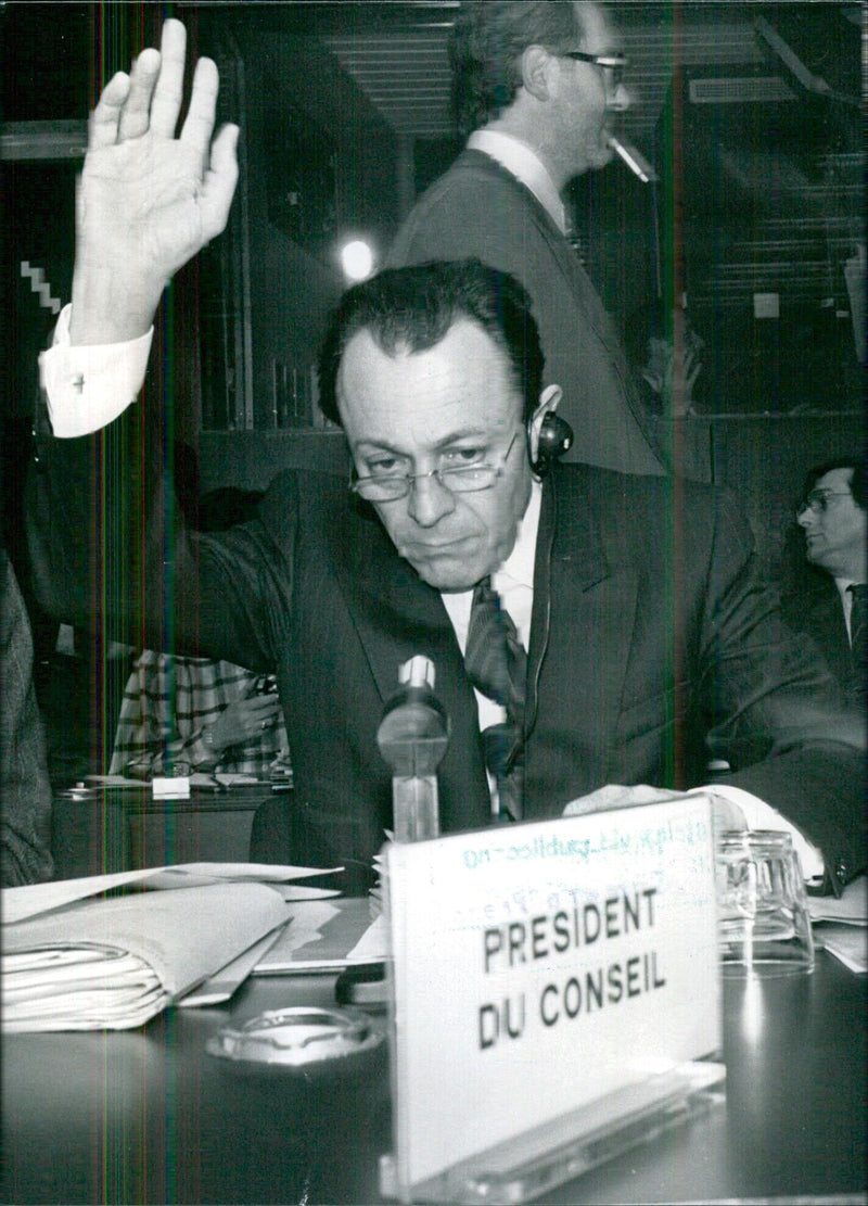 Michel Rocard, France's Minister of Agriculture, photographed at an EEC Council of Ministers meeting in Brussels. - Vintage Photograph