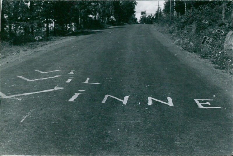 Norwegian victory marks on the roads outside Oslo in the summer of 1941. - Vintage Photograph