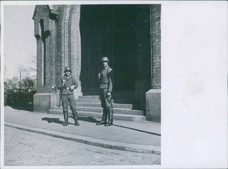 German soldiers and war material at Uranienborg Church in Oslo - Vintage Photograph