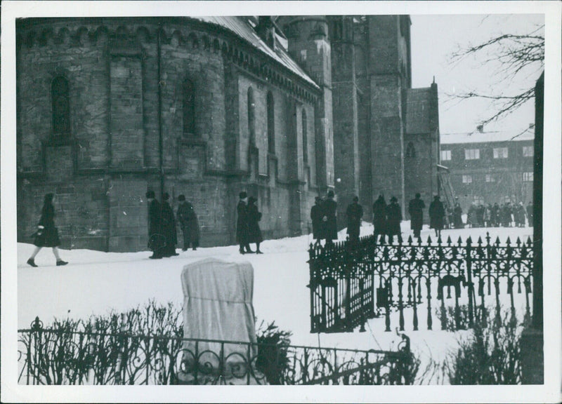 Crowds outside Nidaros Cathedral, February 1, 1942 - Vintage Photograph