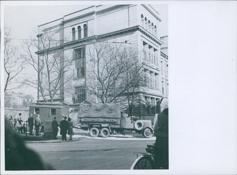 German soldiers and equipment entering Uranienborg school in Oslo - Vintage Photograph