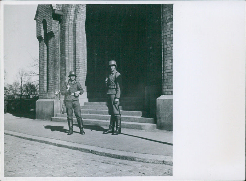 German soldiers and war material at Uranienborg Kirke in Oslo - Vintage Photograph