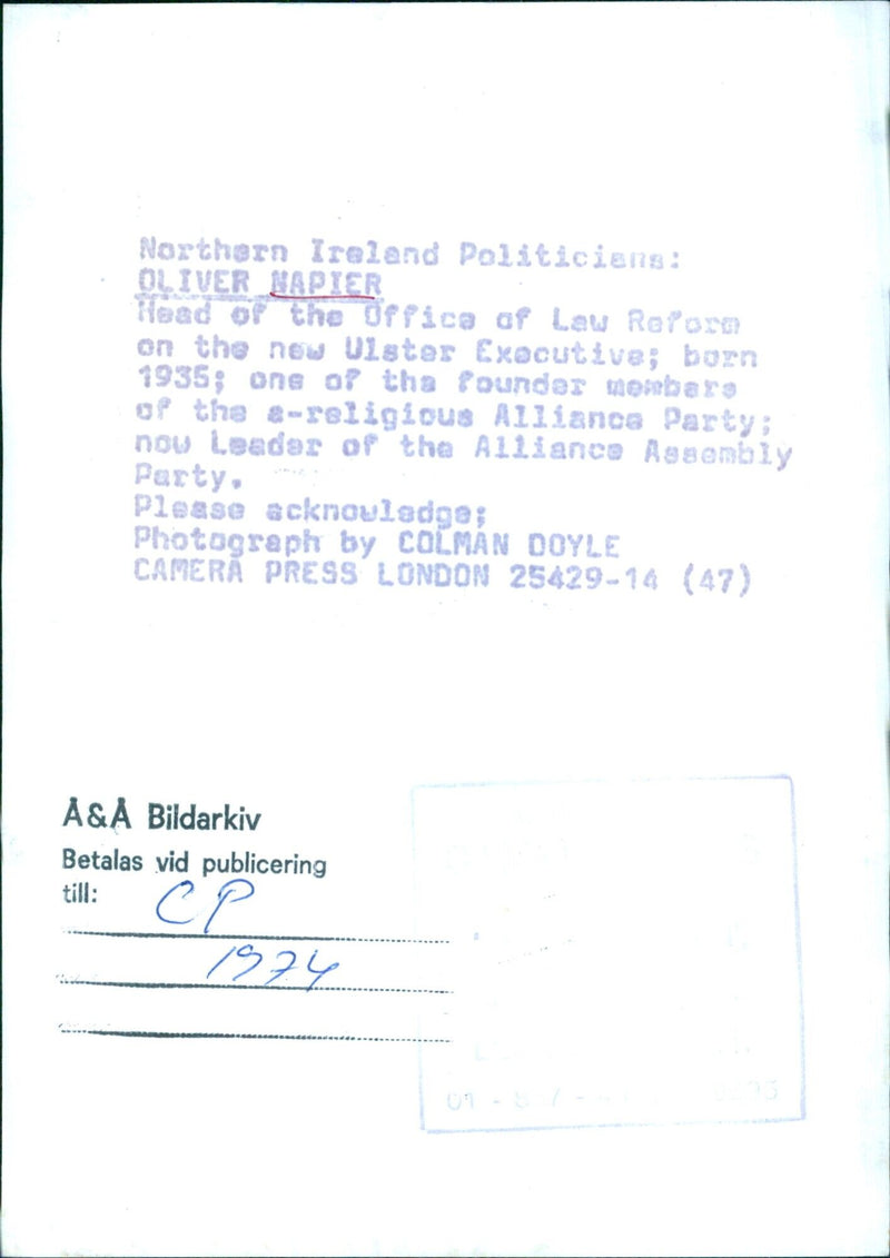 Oliver Napier, Head of the Office of Law Reform on the new Ulster Executive - Vintage Photograph