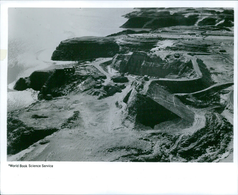 Aerial photograph showing the old and new positions of the temples of Abu Simbel - Vintage Photograph