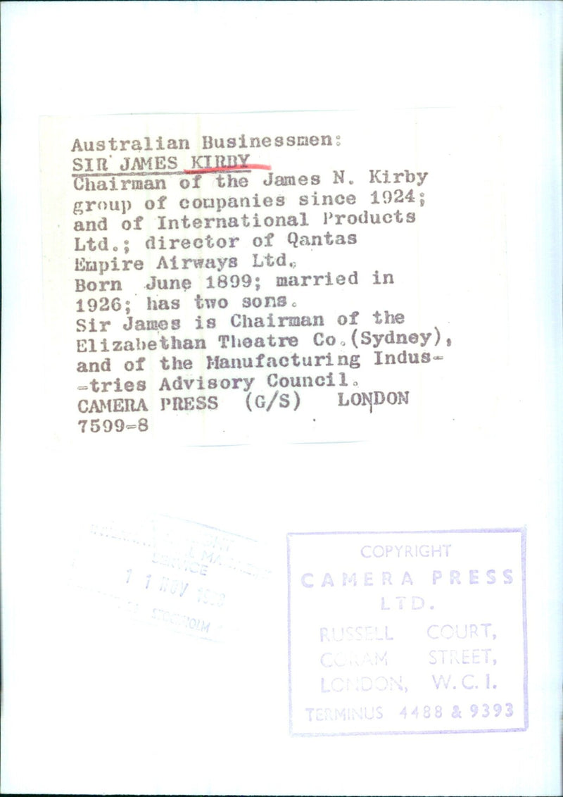 Australian Businessmen: SIR JAMES KIRBY - Vintage Photograph