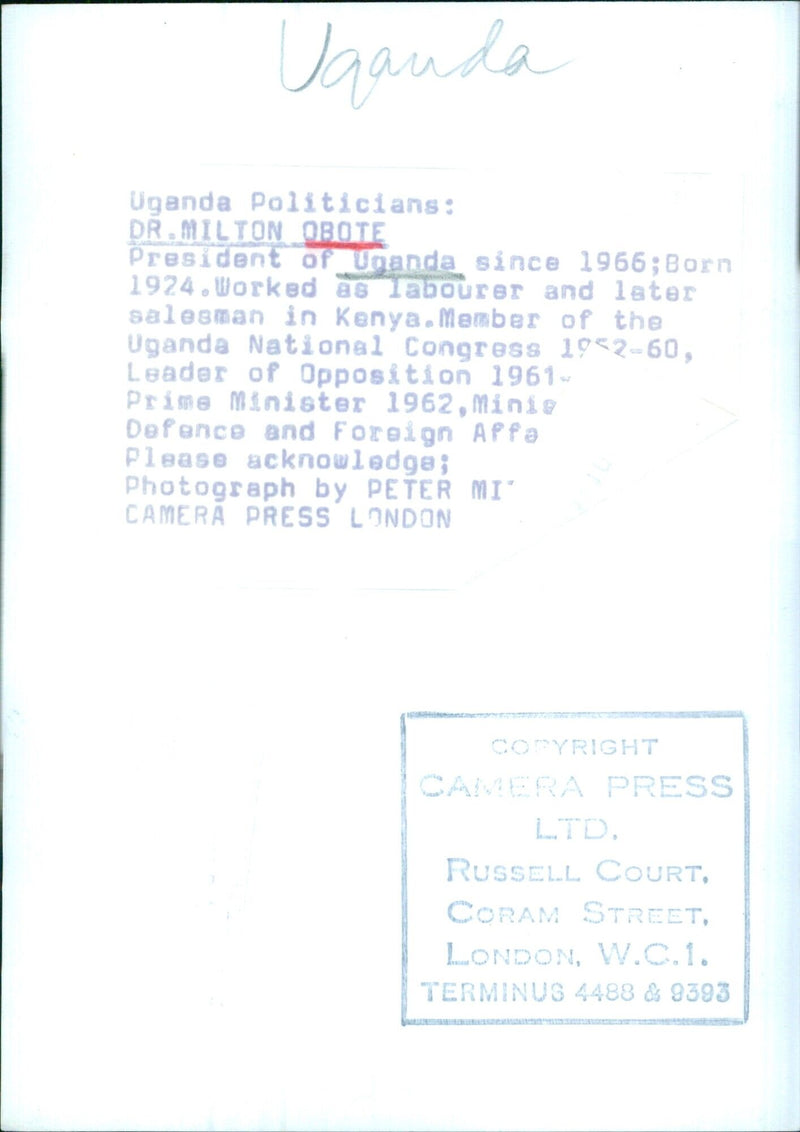 DR.MILTON OBOTE, President of Uganda since 1966 - Vintage Photograph