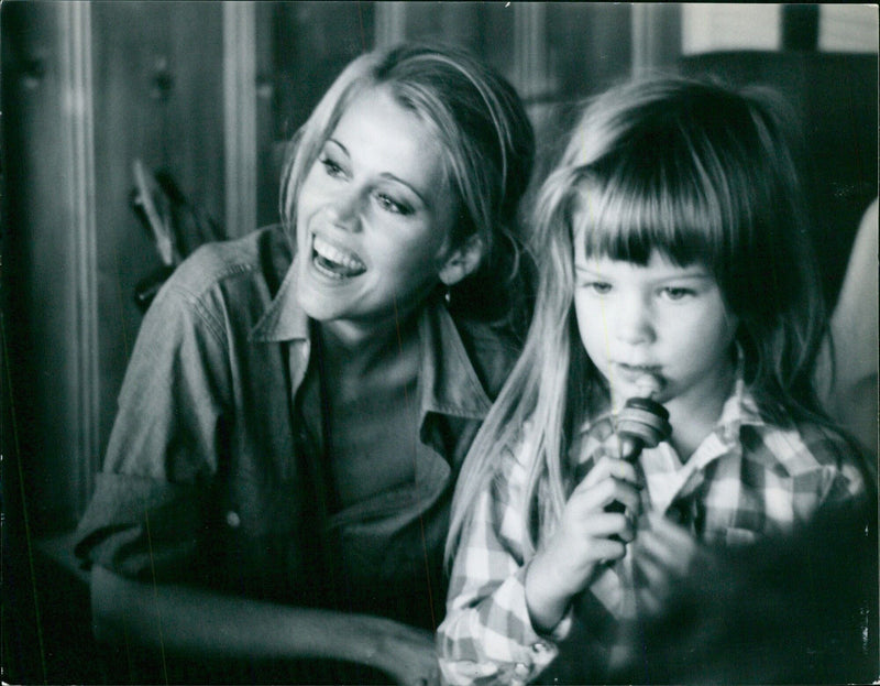 Roger Vadim and Jane Fonda at their new home in Malibu with their baby daughter - Vintage Photograph