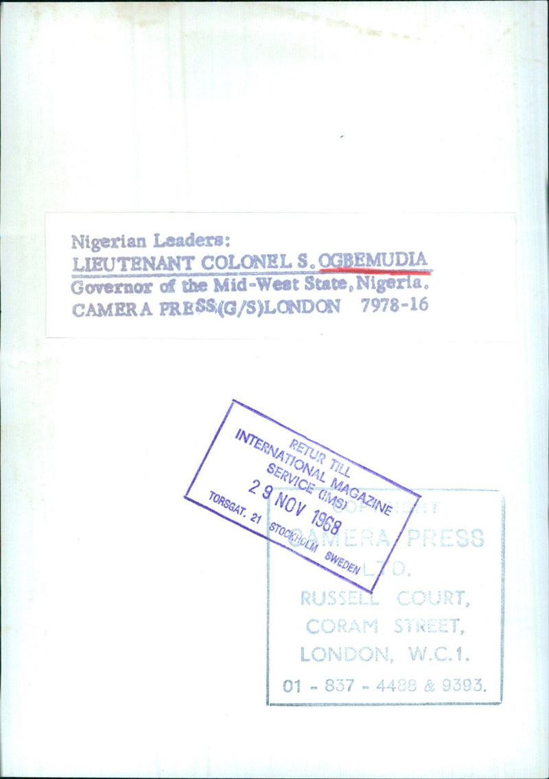 Lieutenant Colonel S. Ogbemudia, Governor of the Mid-West State, Nigeria - Vintage Photograph