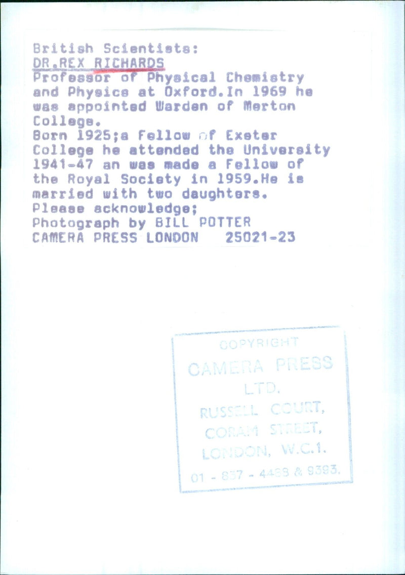 British Scientist, Dr. Rex Richards - Vintage Photograph