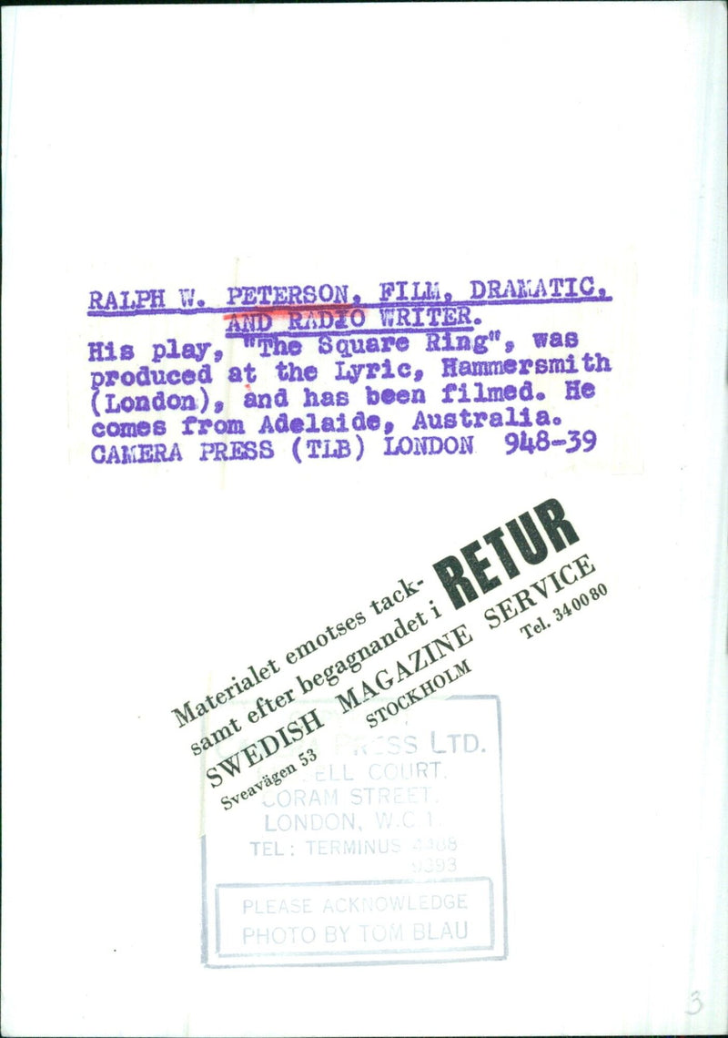 RALPH W. PETERSON, FILM, DRAMATIC, AND RADIO WRITER - Vintage Photograph