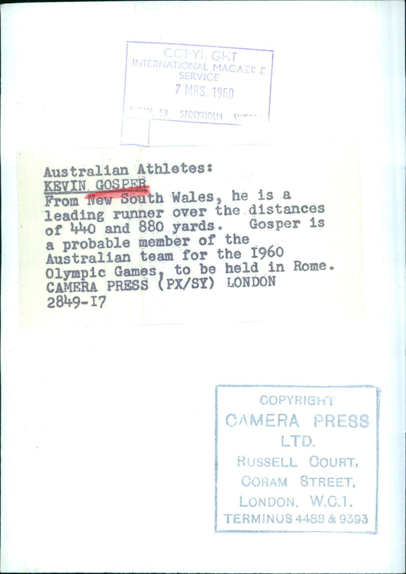 Sweet Australian Athletes: KEVIN GOSPER - Vintage Photograph