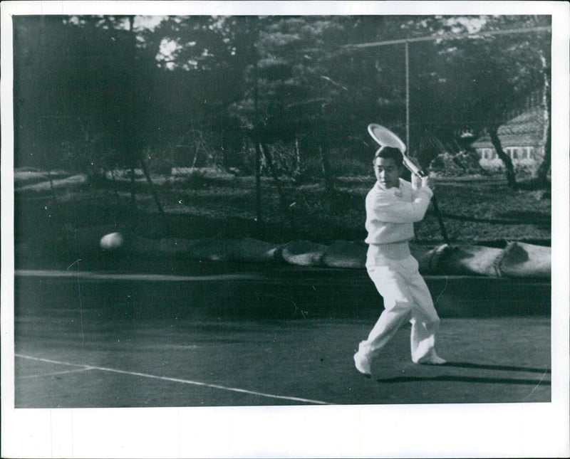 Crown Prince Akihito on the tennis courts - Vintage Photograph