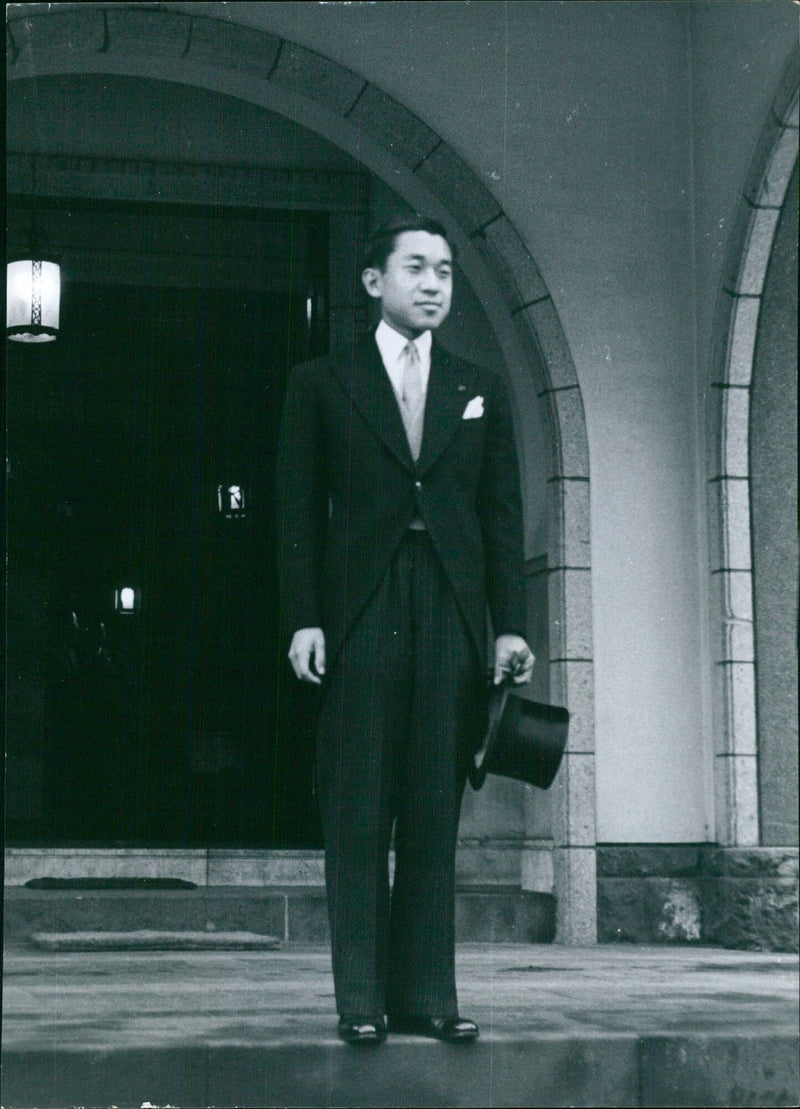 Happy Groom, Crown Prince Akihito prepares to leave his residence for his wedding. - Vintage Photograph