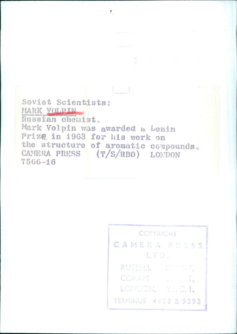 Soviet Scientists: MARK VOLPIN - Vintage Photograph