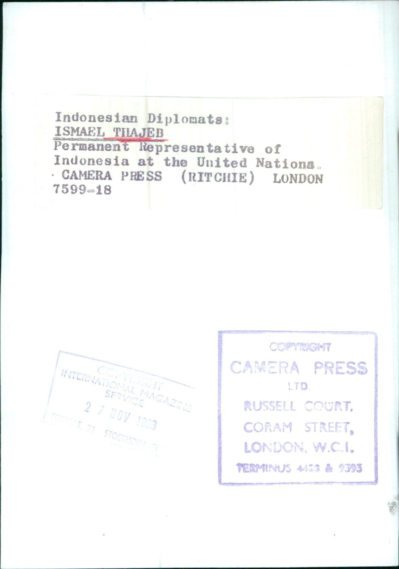 Indonesian Diplomats: ISMAEL THAJEB Permanent Representative of Indonesia at the United Nations. - Vintage Photograph