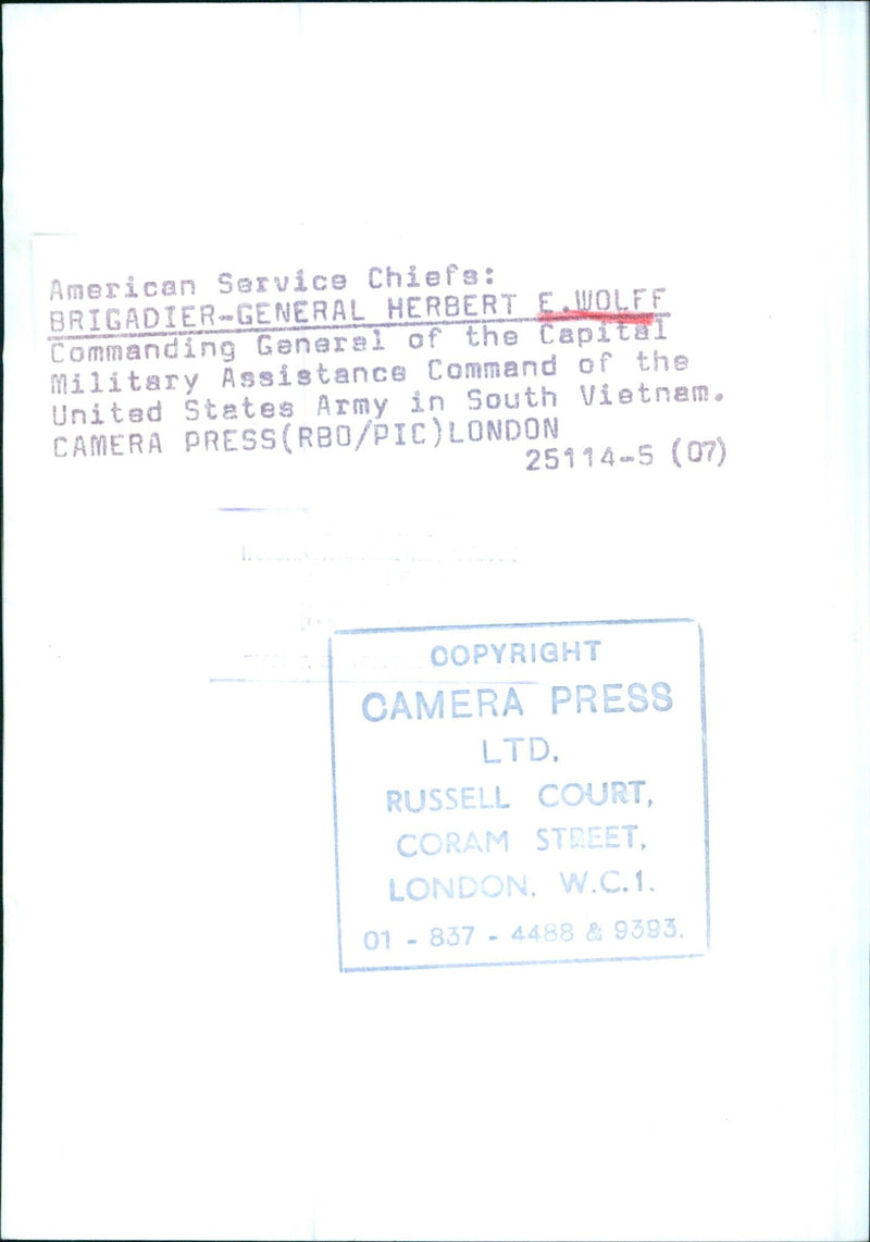 American Service Chiefs: BRIGADIER-GENERAL HERBERT E.WOLFF - Vintage Photograph