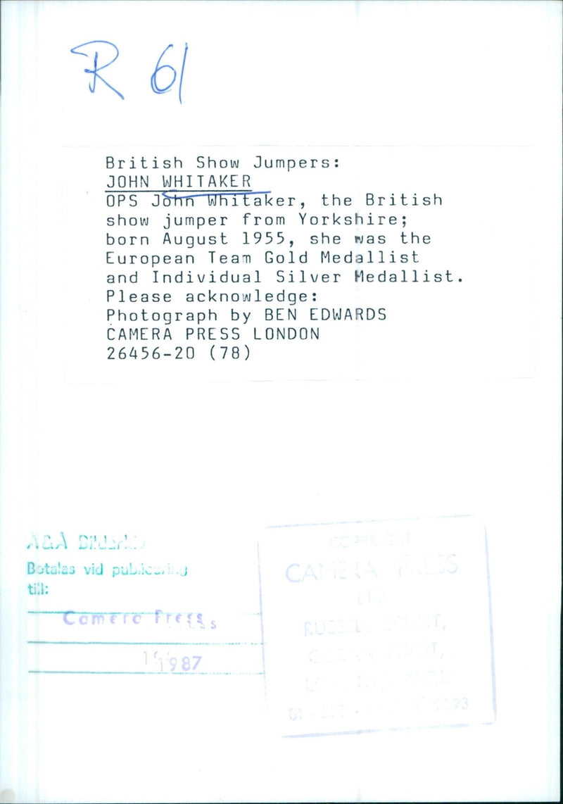 British Show Jumper John Whitaker - Vintage Photograph