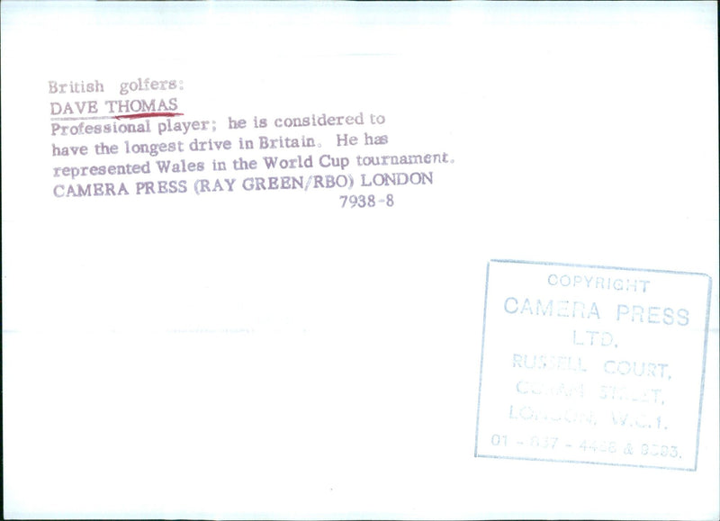 British golfer DAVE THOMAS - Vintage Photograph