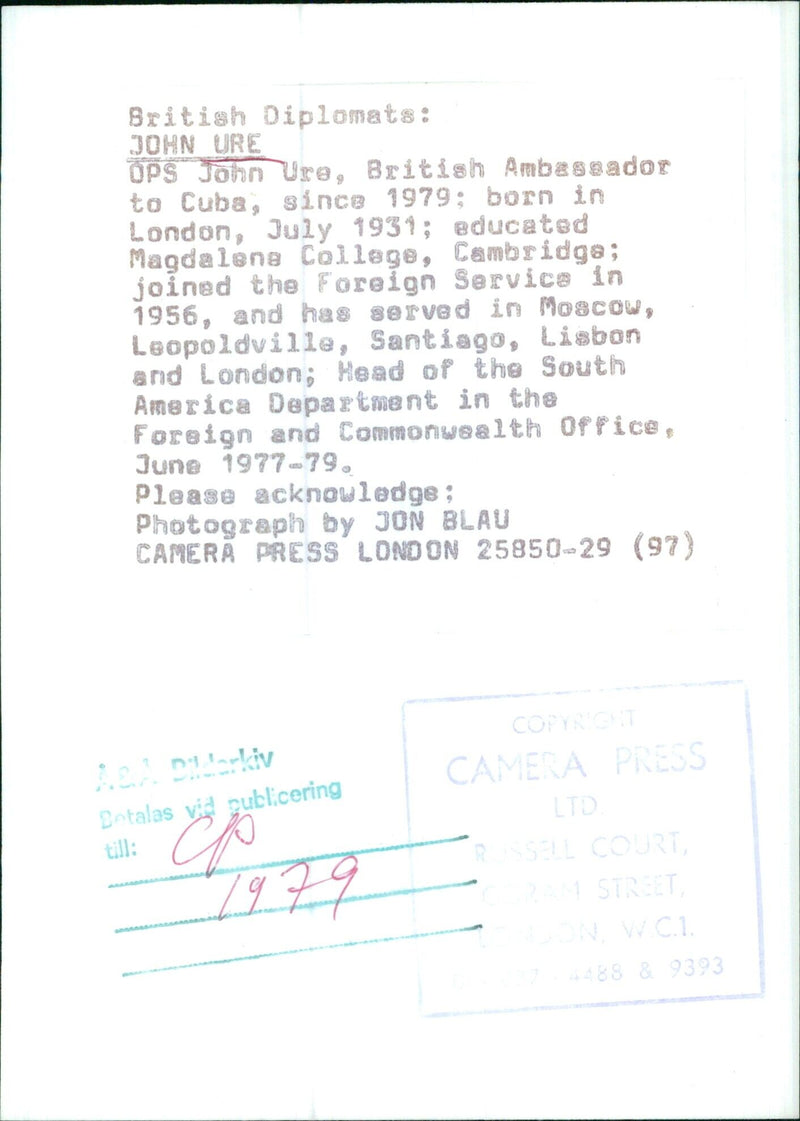 British Diplomats: JOHN URE OPS - Vintage Photograph