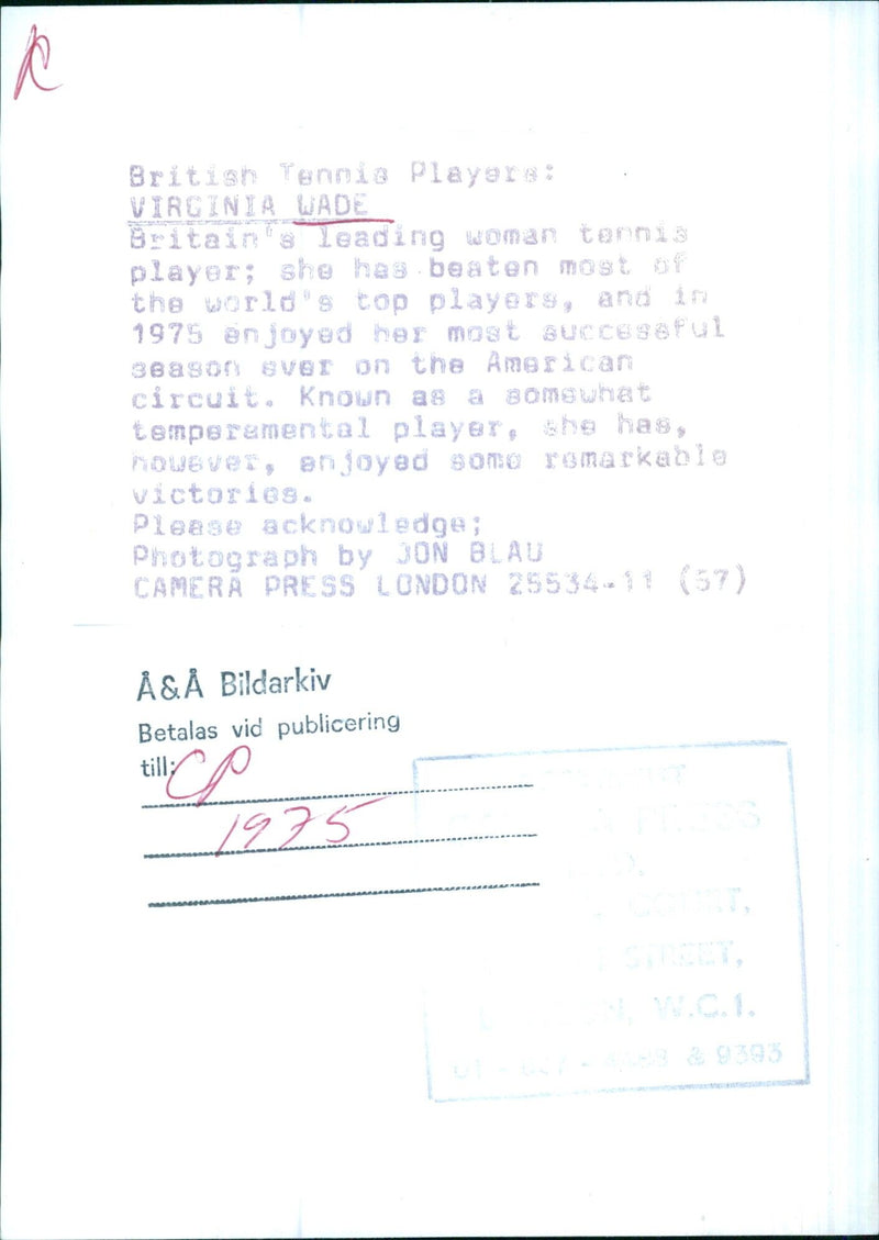 Virginia Wade - Leading British Tennis Player - Vintage Photograph