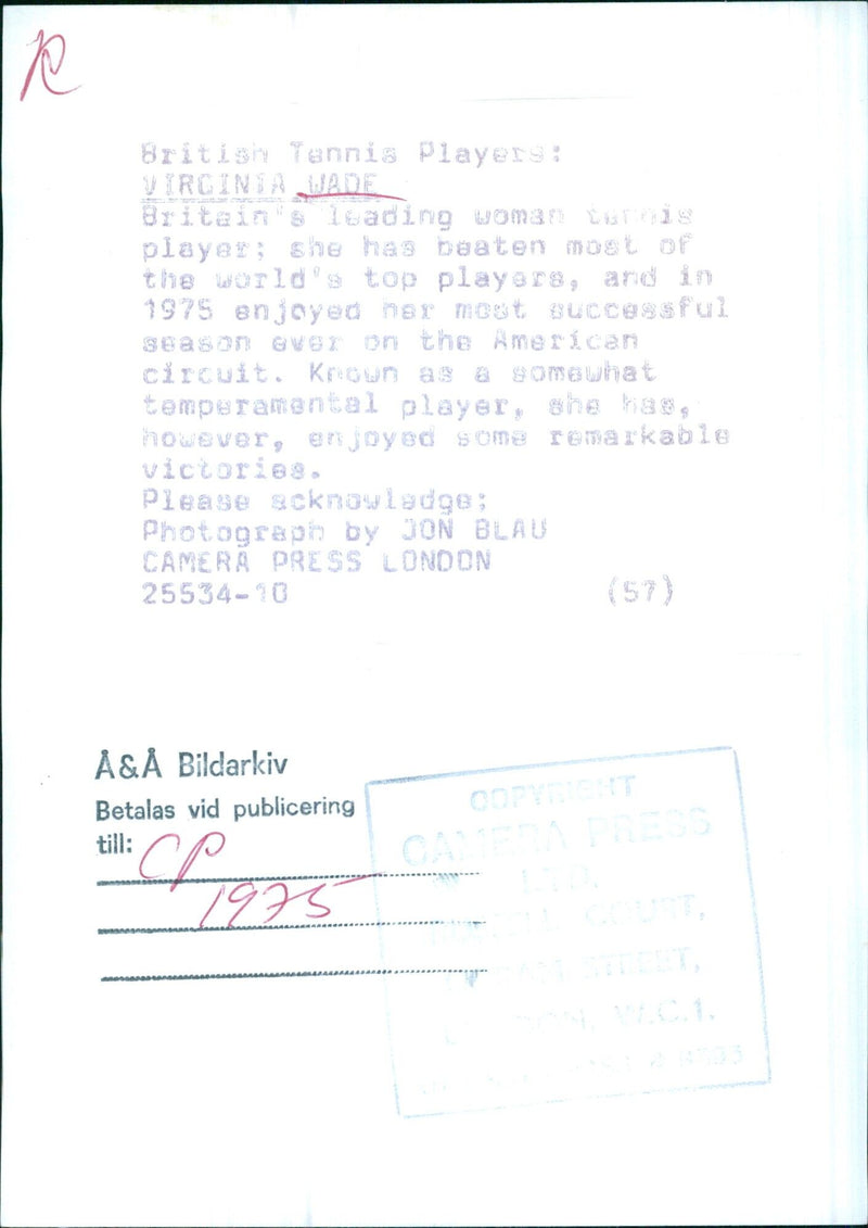 Virginia Wade - British Tennis Player - Vintage Photograph