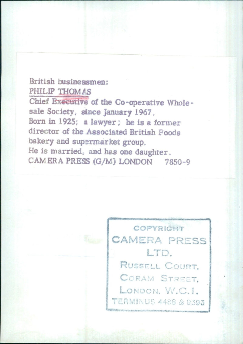 British businessman Philip Thomas, Chief Executive of the Co-operative Wholesale Society - Vintage Photograph