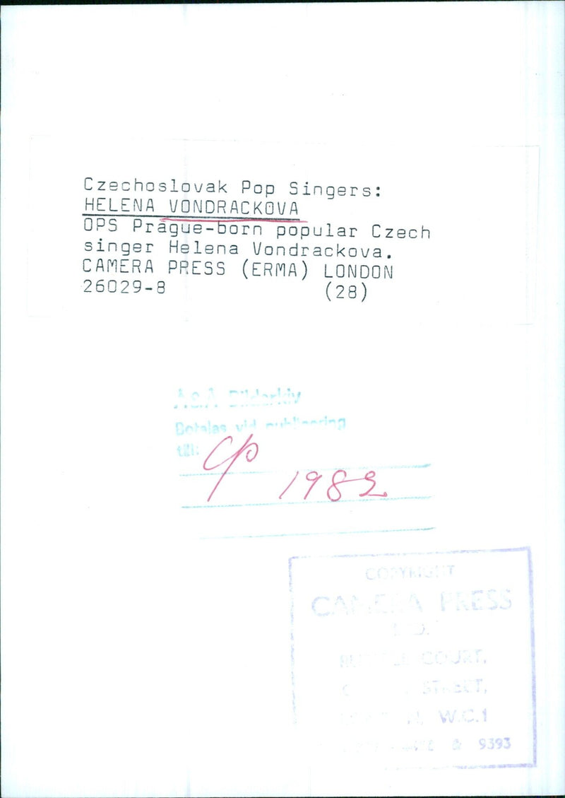 Czechoslovak Pop Singers: HELENA VONDRACKOVA - Vintage Photograph