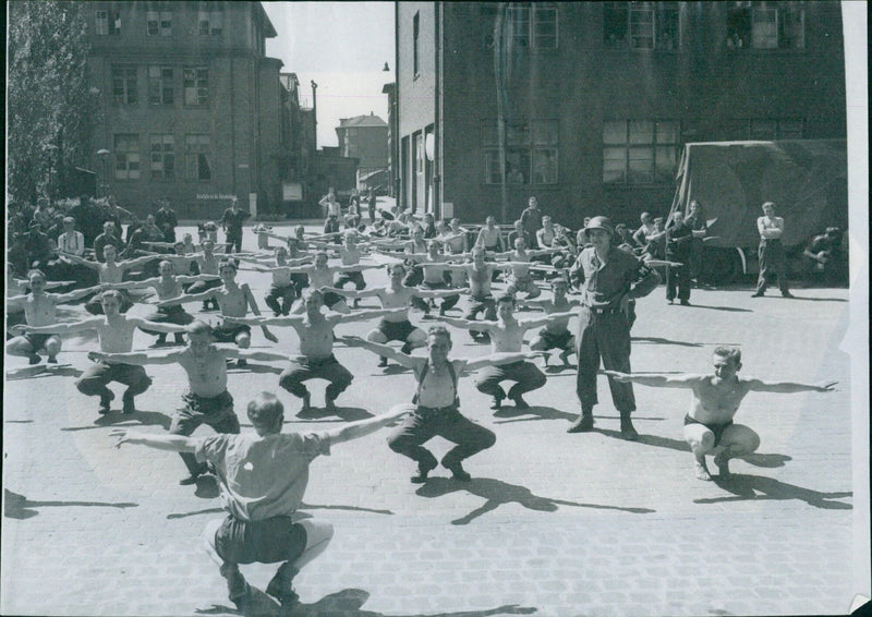 Physical training exercises for German prisoners of war - Vintage Photograph