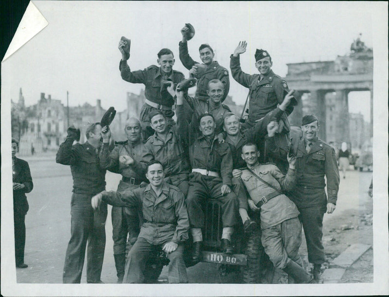 American, Russian and British troops celebrate in Berlin - Vintage Photograph
