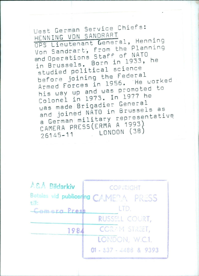 West German Service Chiefs: HENNING VON SANDRART OPS - Vintage Photograph