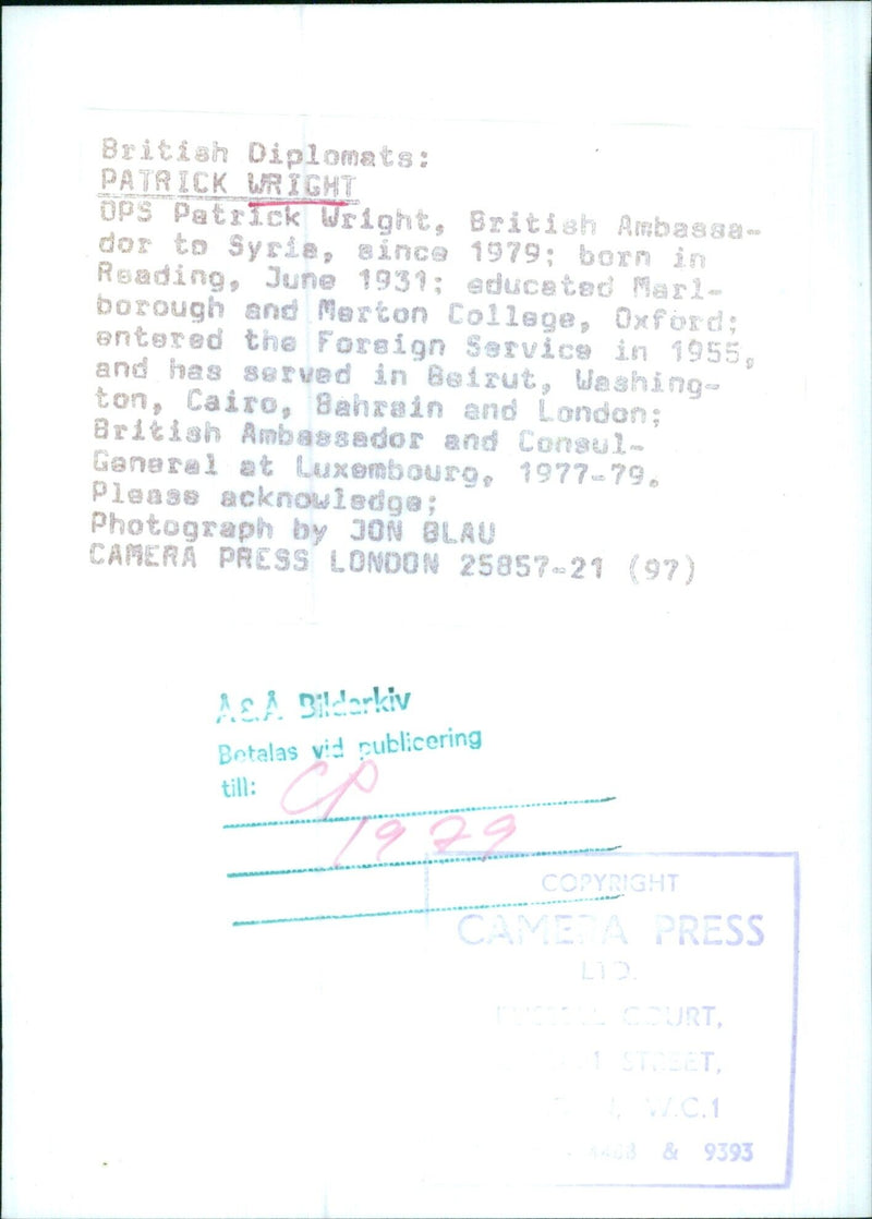 British Diplomat Patrick Wright - Vintage Photograph