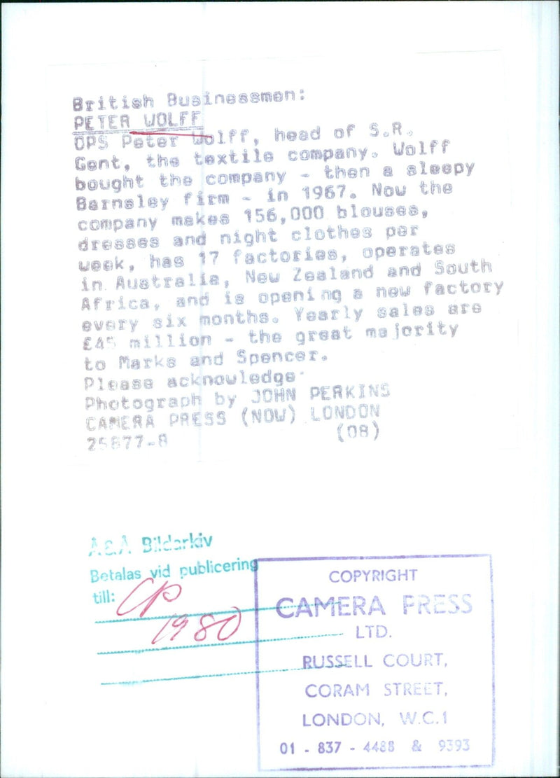 PETER WOLFF OPS - Vintage Photograph