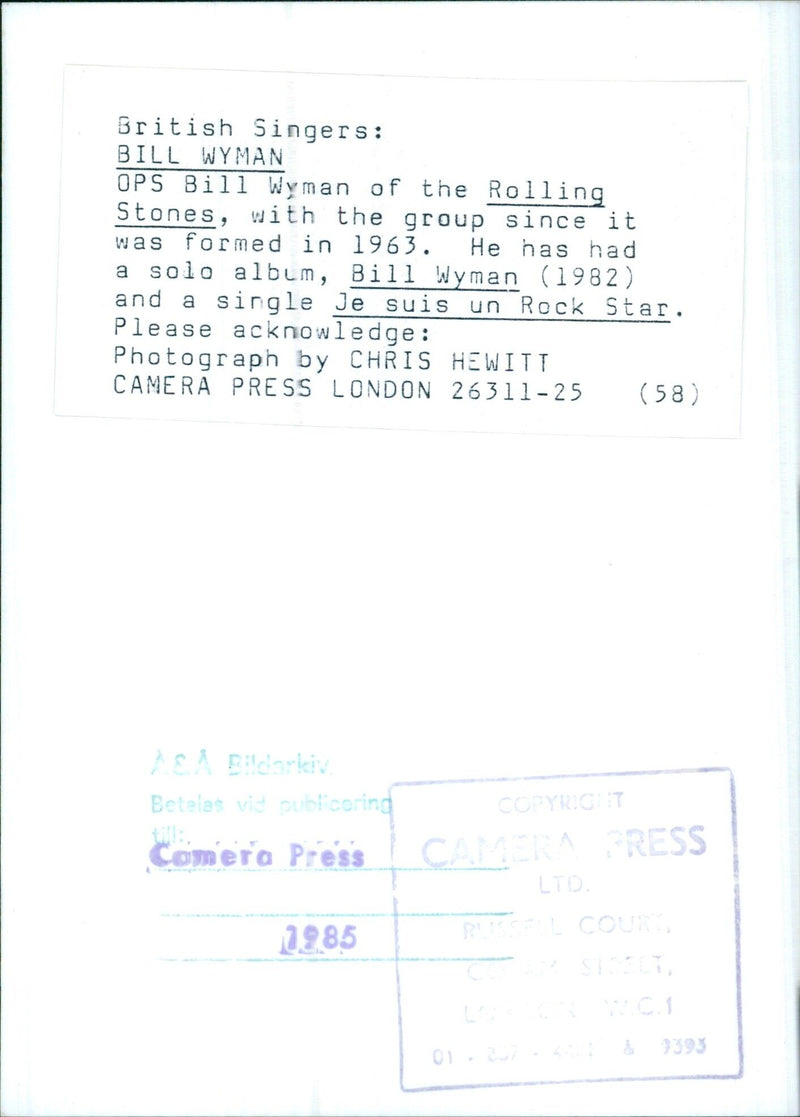 British Singers: BILL WYMAN OPS - Vintage Photograph