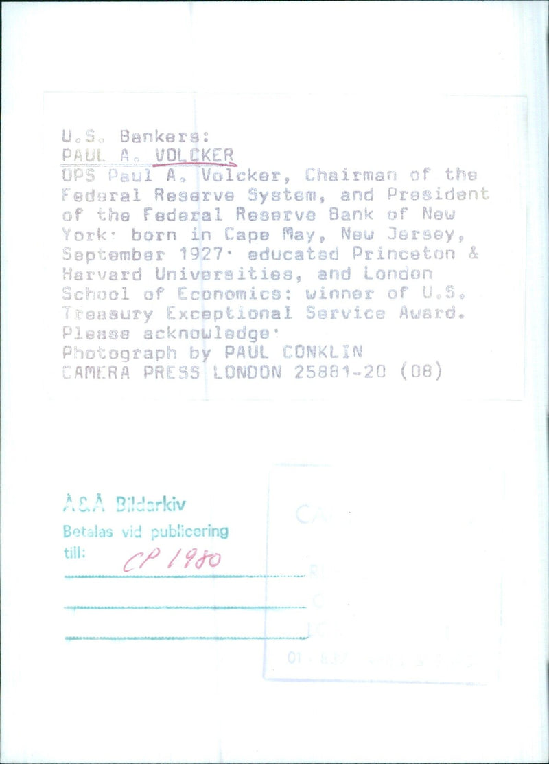 Paul A. Volcker, Chairman of the Federal Reserve System - Vintage Photograph