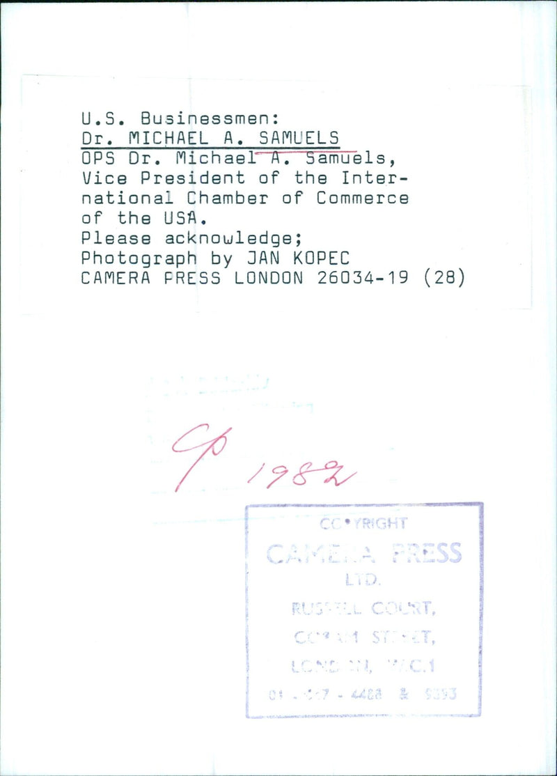 Dr. Michael A. Samuels, Vice President of the International Chamber of Commerce of the USA - Vintage Photograph
