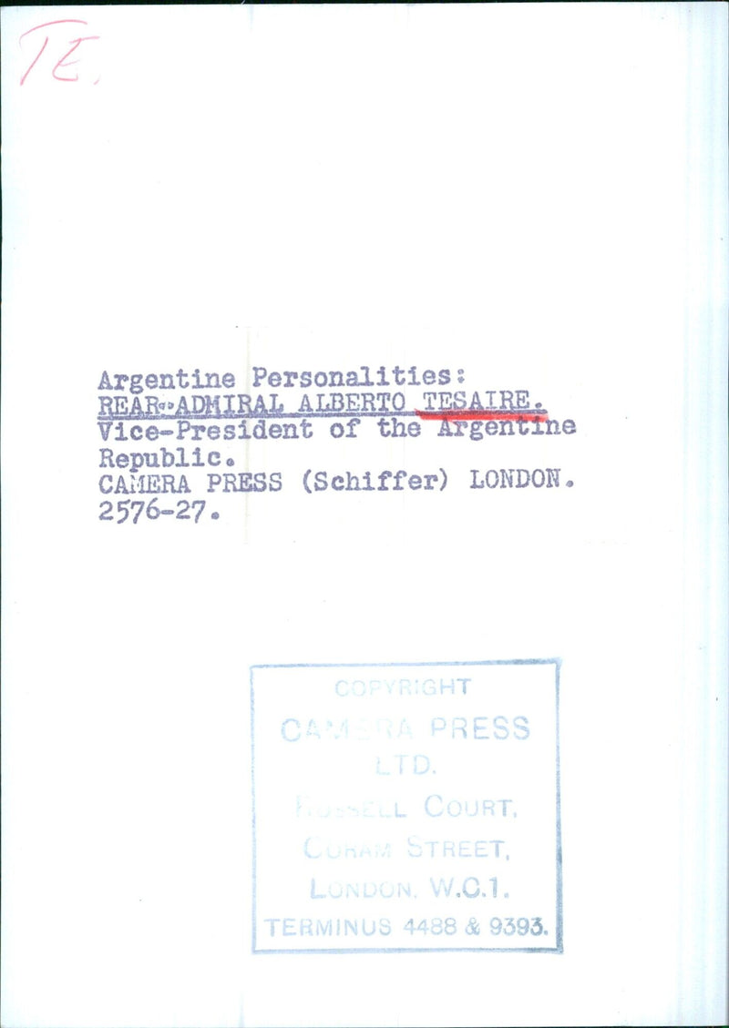 REAR ADMIRAL ALBERTO TESAIRE, Vice-President of the Argentine Republic - Vintage Photograph