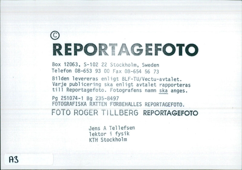 Jens A Tellefsen, physics lecturer at KTH Stockholm - Vintage Photograph