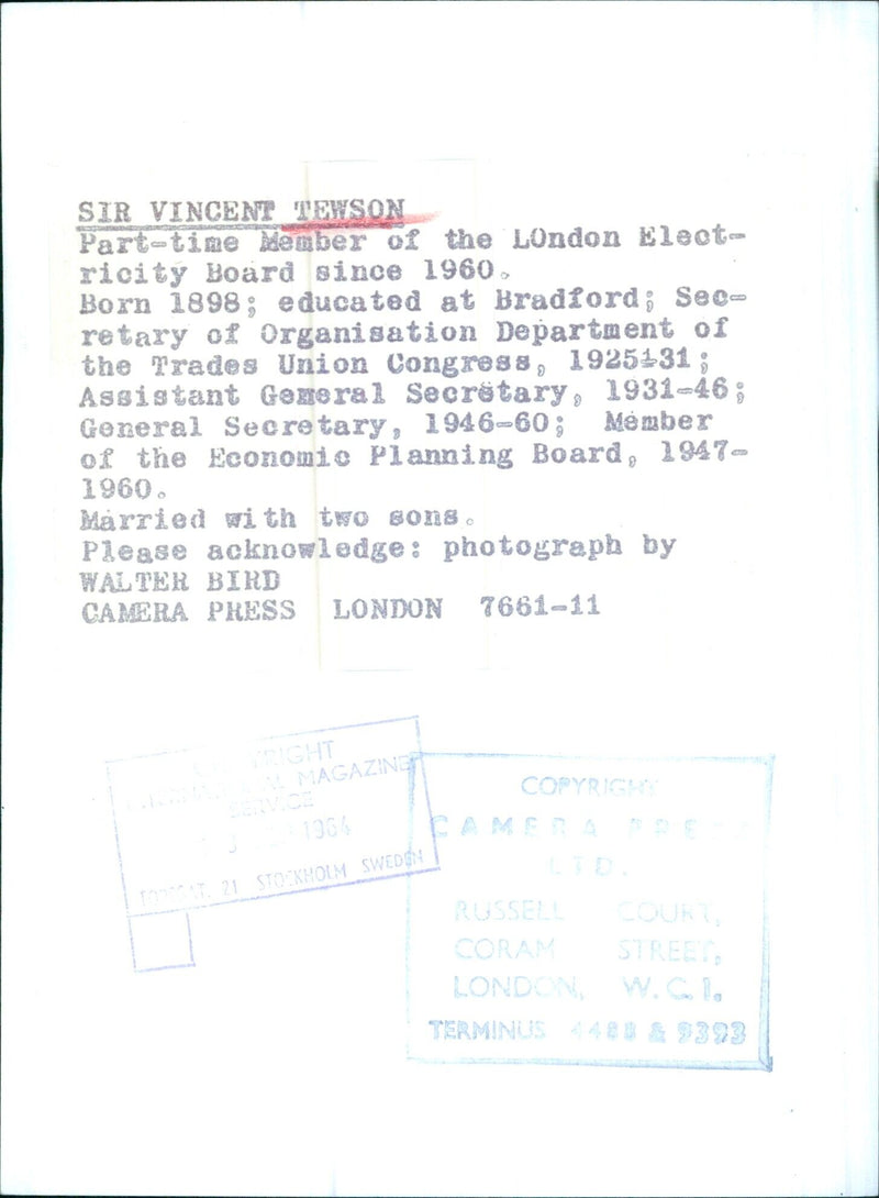 Sir Vincent Tewson - Vintage Photograph