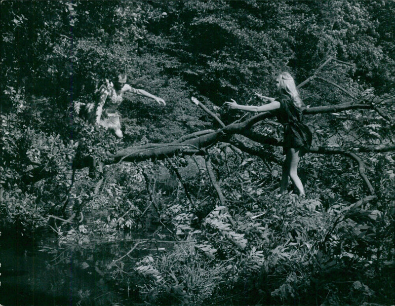 The meeting between the Stone Age man and the Stone Age woman - Vintage Photograph