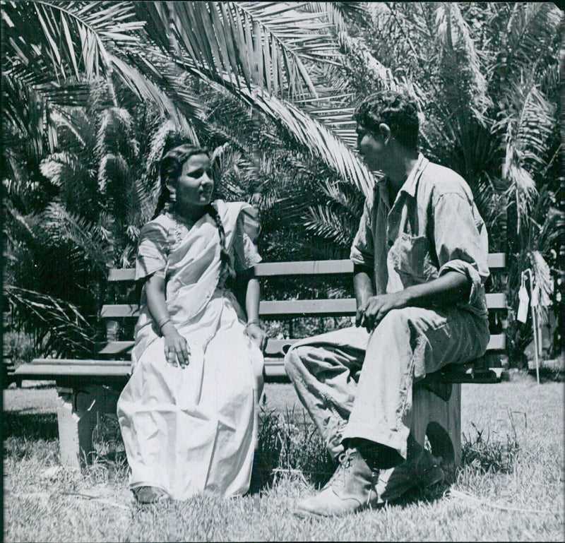 Two Bnei Israel who have recently come back to Israel from India in the communal settlement of "Afikin" in the Valley of the Jordan. - Vintage Photograph