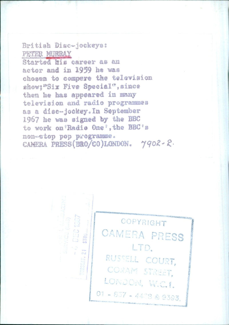 British Disc-jockey PETER MURRAY - Vintage Photograph