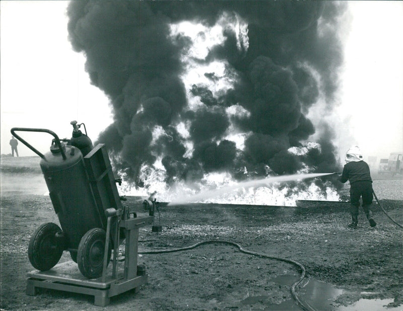 Revolutionary fire-extinguisher demonstrated in Porto Marghera - Vintage Photograph