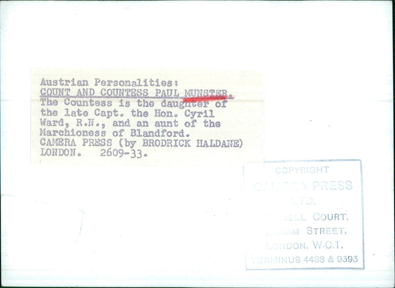 Austrian Personalities: COUNT AND COUNTESS PAUL MUNSTER - Vintage Photograph