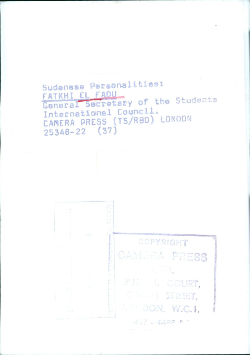 Sudanese Personality: FATKHI EL FADU, General Secretary of the Students International Council - Vintage Photograph