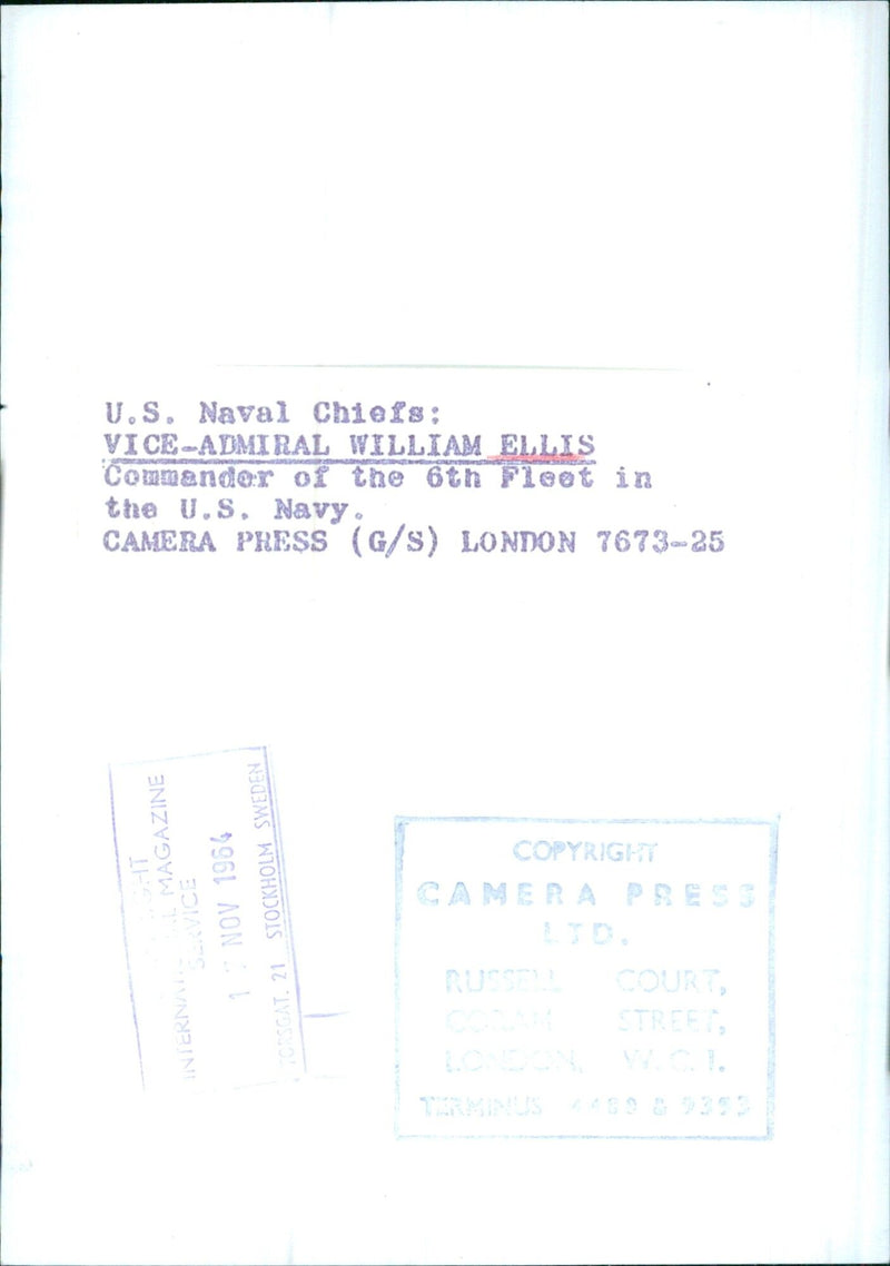 VICE-ADMIRAL WILLIAM ELLIS Commander of the 6th Fleet in the U.S. Navy - Vintage Photograph