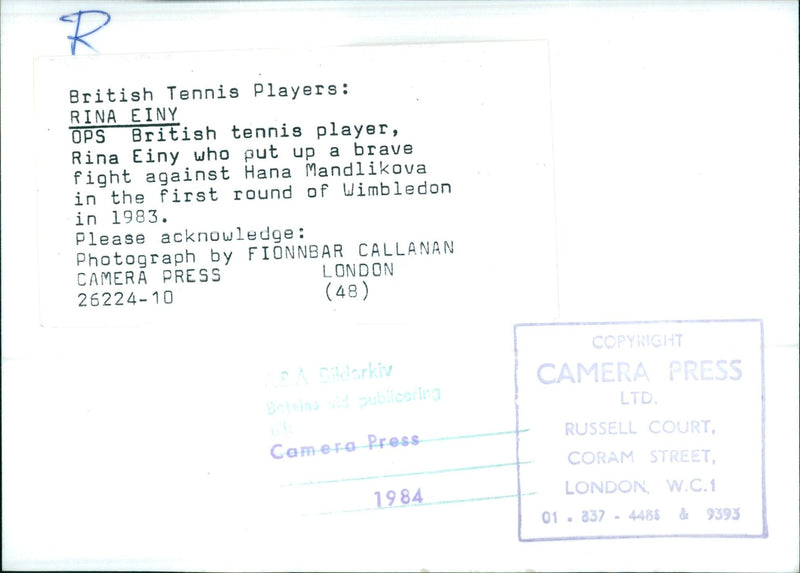 British Tennis Player Rina Einy at Wimbledon - Vintage Photograph