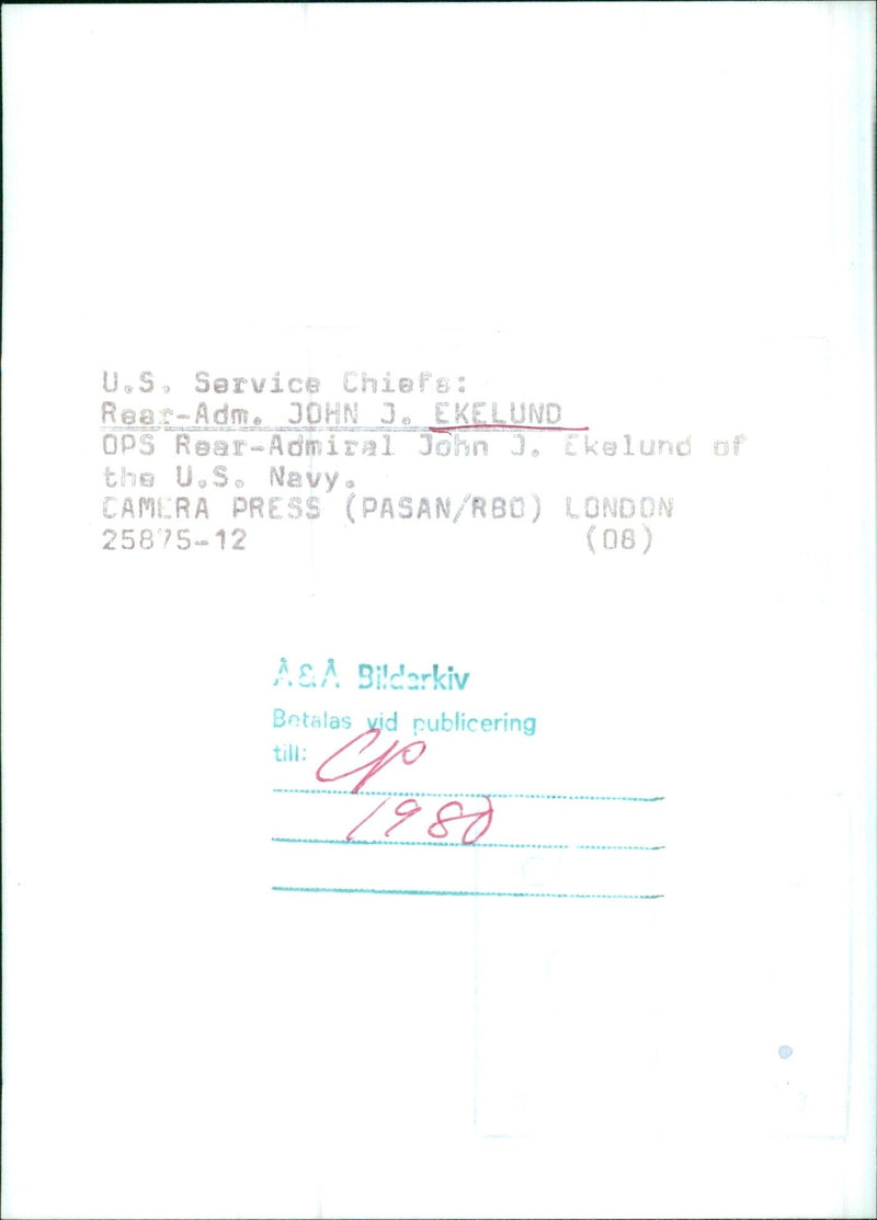 Rear Admiral John J. Ekelund of the U.S. Navy - Vintage Photograph